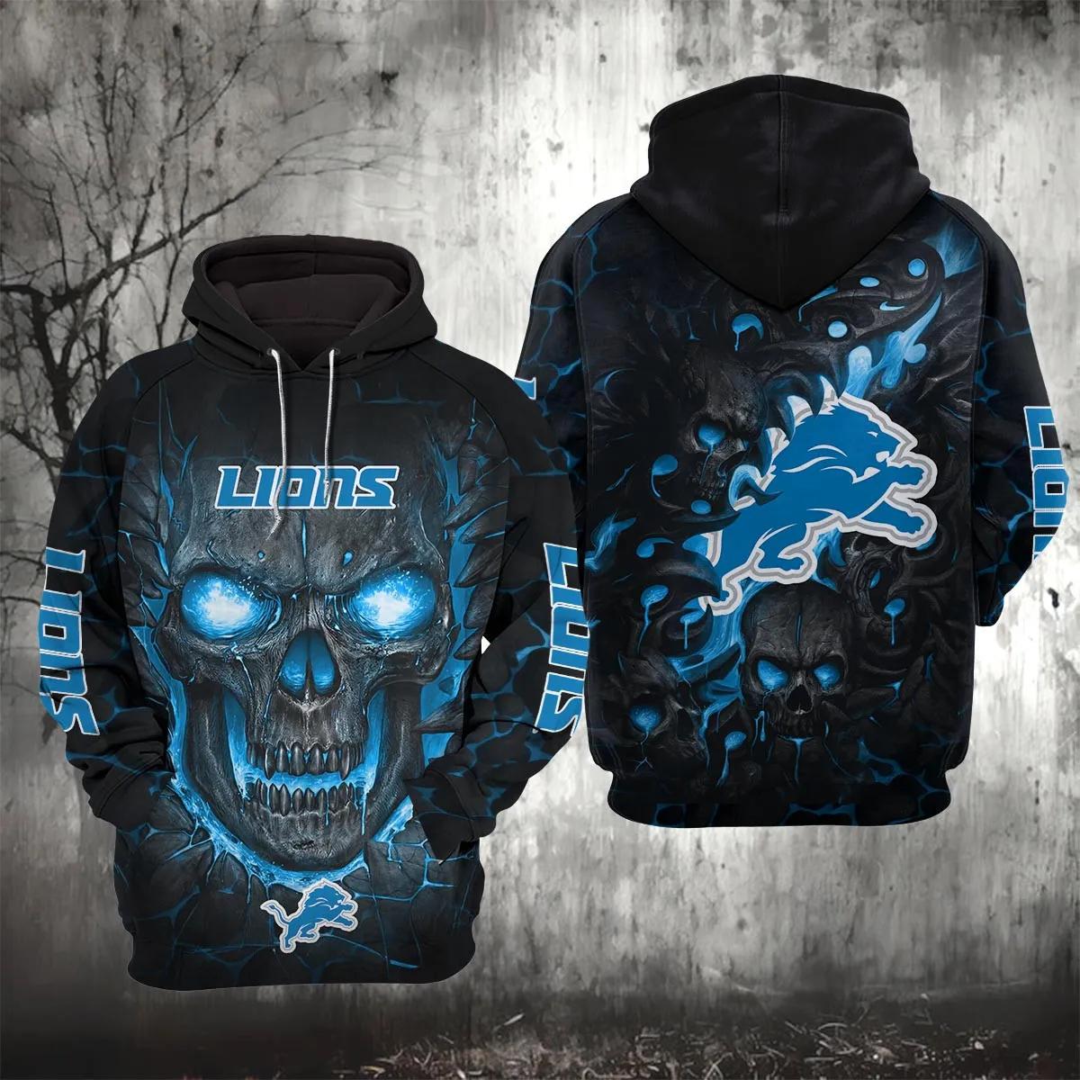 Detroit Lions Lava Skull NFL 3D All Over Print Hoodie