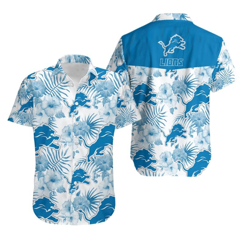 Detroit Lions Many Logo Hawaiian Shirt Tropical Aloha Button Up