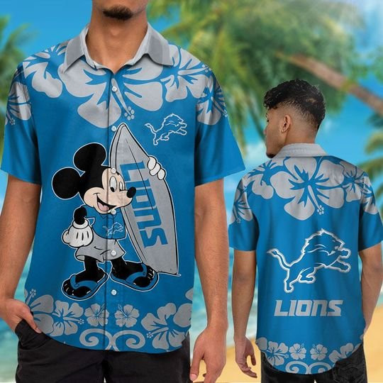 Detroit Lions Mickey Hawaiian Shirt Tropical Aloha Button Up