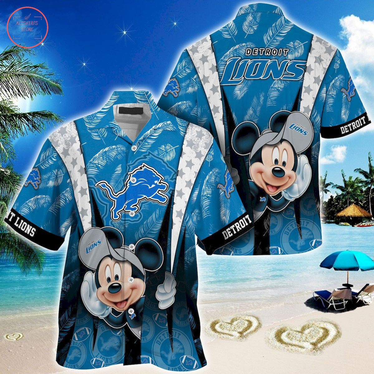 Detroit Lions Mickey Mouse Ball Hawaiian Shirt Tropical Aloha Button Up