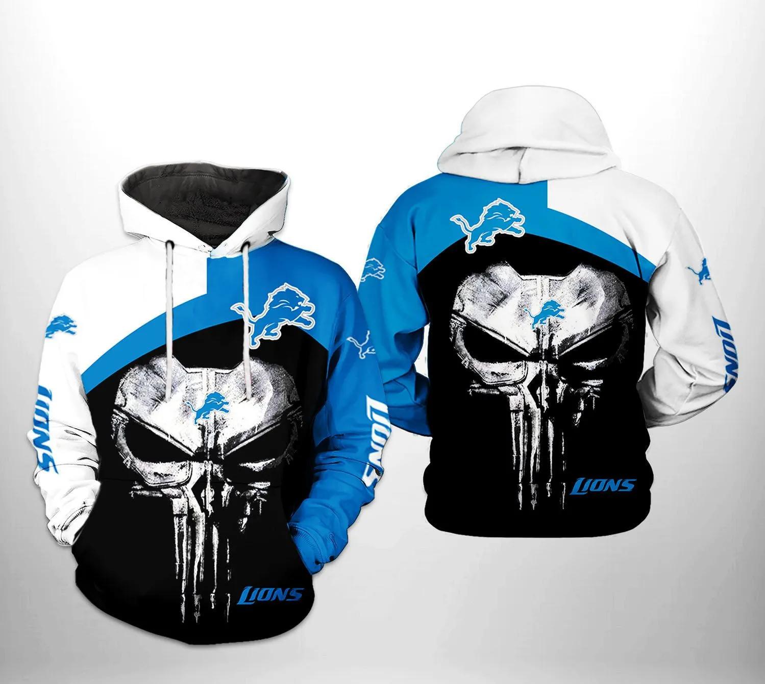 Detroit Lions NFL Skull Punisher NFL 3D All Over Print Hoodie