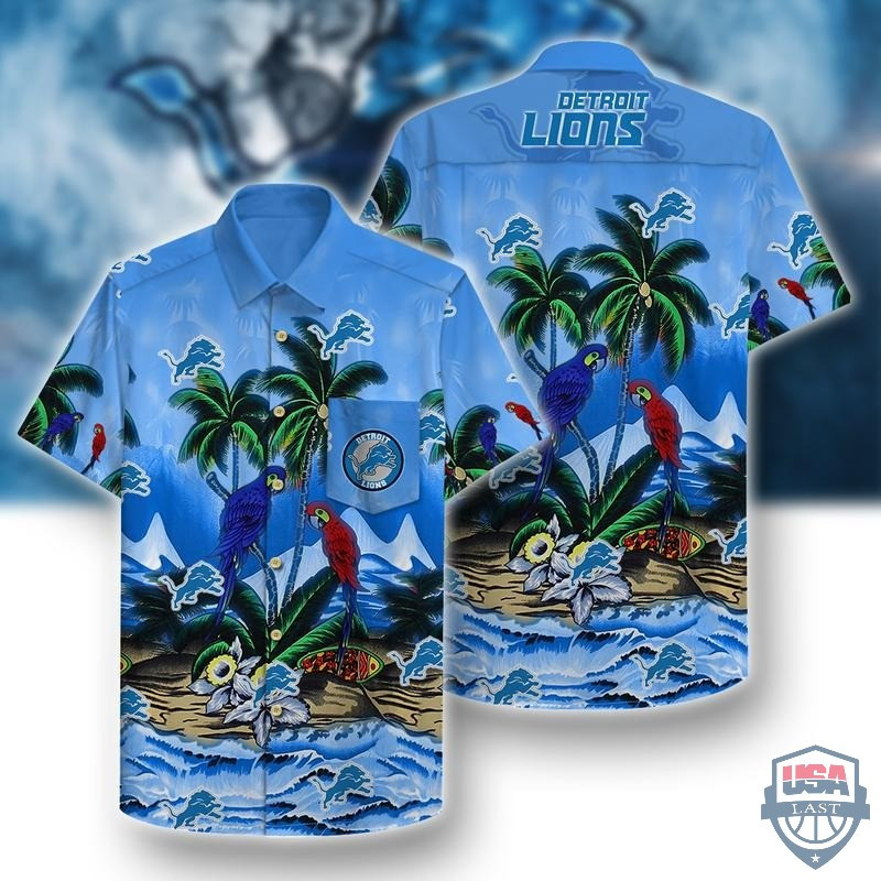 Detroit Lions Parrots Couple Hawaiian Shirt Tropical Aloha Button Up