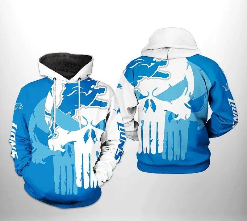 Detroit Lions Punisher Skull NFL 3D All Over Print Hoodie