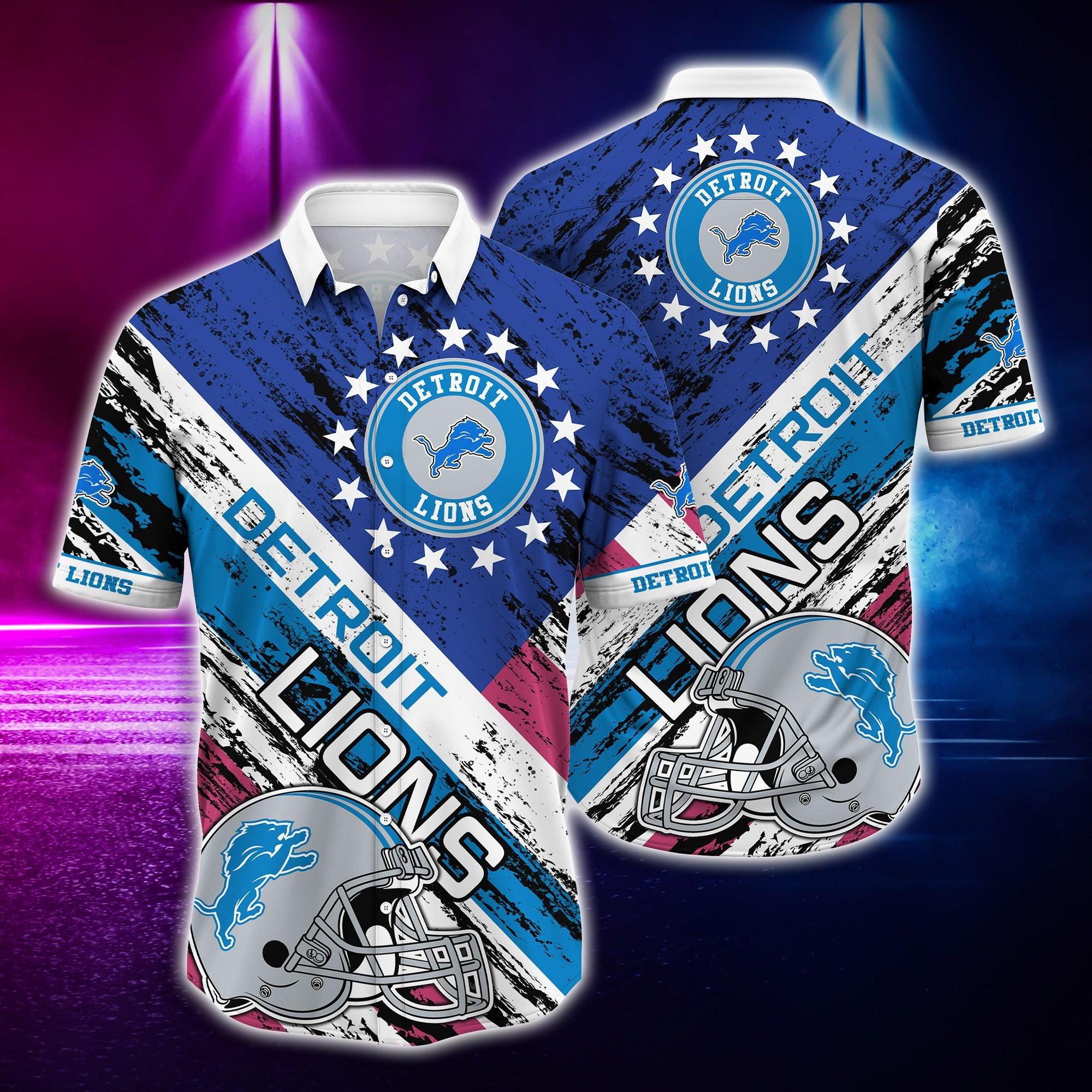 Detroit Lions Rugby Helmet Hawaiian Shirt Tropical Aloha Button Up