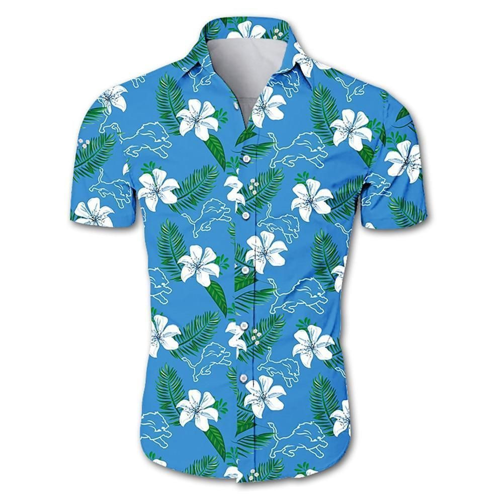 Detroit Lions Tropical Flower Hawaiian Shirt Tropical Aloha Button Up
