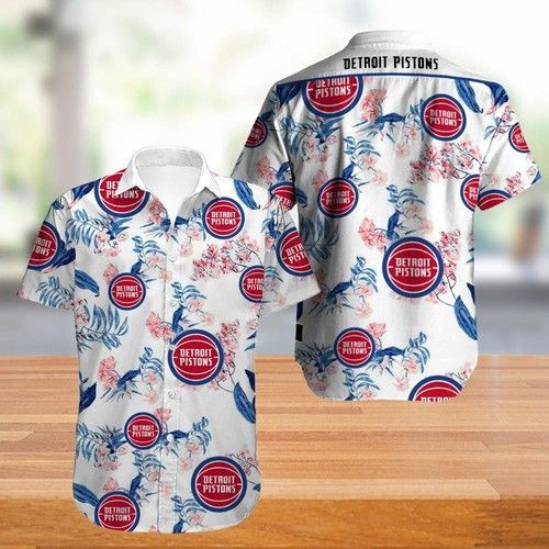 Detroit Pistons Hawaiian Shirt Tropical Aloha Button Up