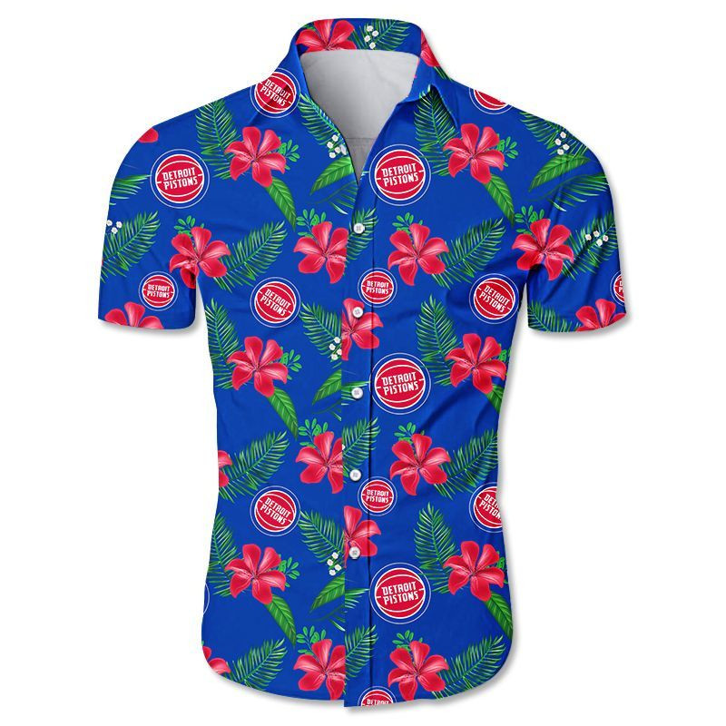 Detroit Pistons Hawaiian Shirt Tropical Aloha Button Up