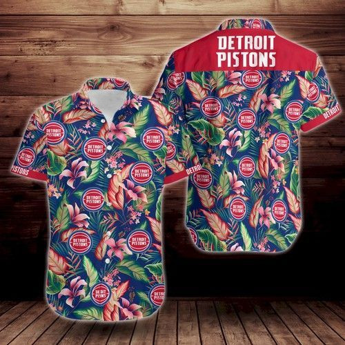 Detroit Pistons Tropical Flower Hawaiian Shirt Tropical Aloha Button Up
