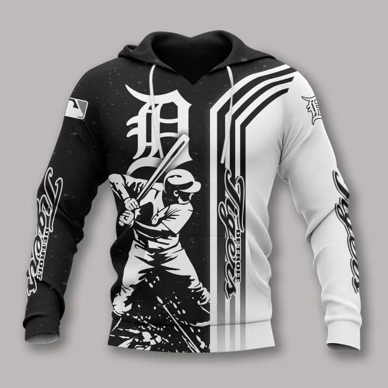 Detroit Tigers Black And White MLB All Over Print Hoodie