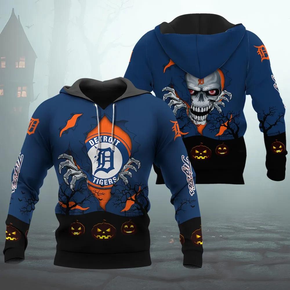 Detroit Tigers Halloween 3D MLB All Over Print Hoodie