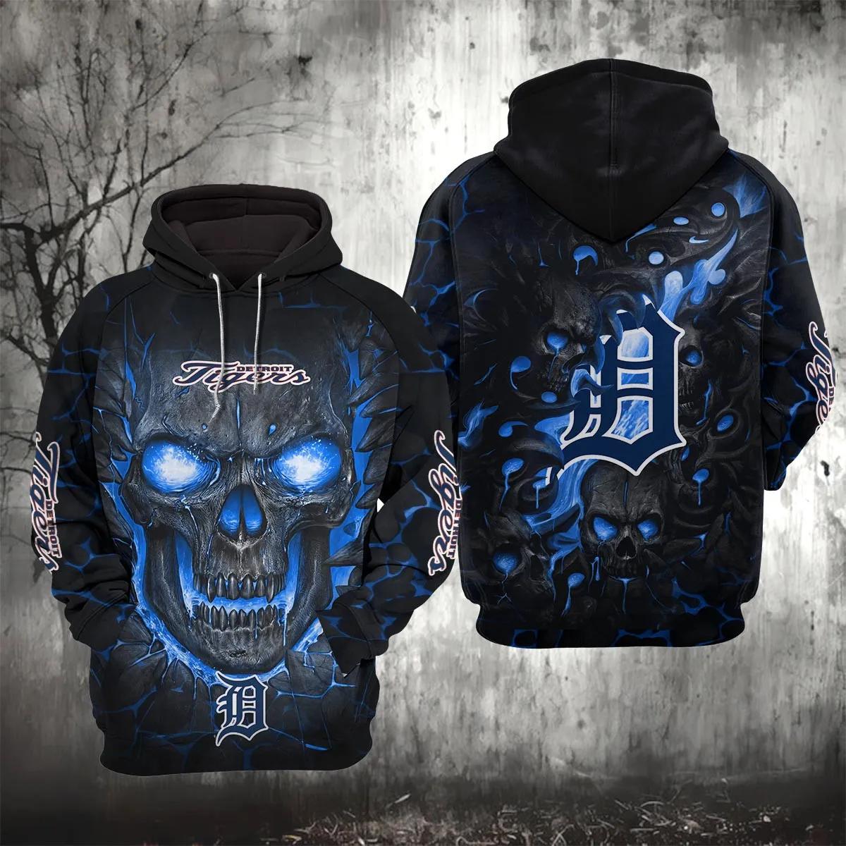 Detroit Tigers Lava Skull 3D MLB All Over Print Hoodie