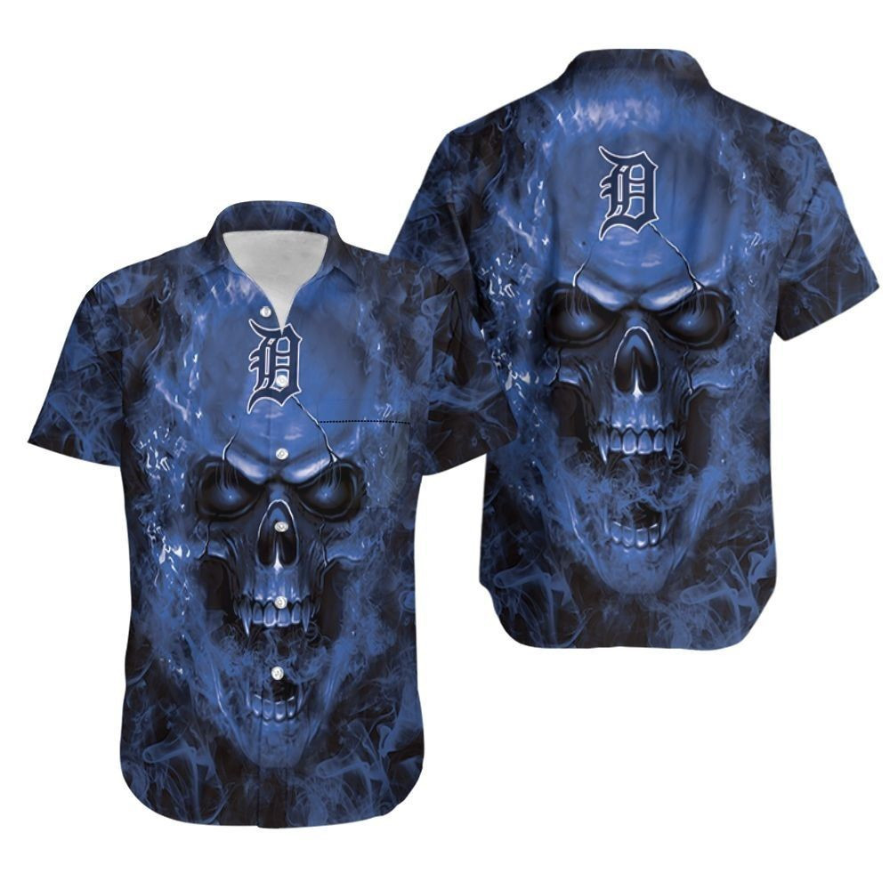Detroit Tigers Mlb Fan Skull Hawaiian Shirt Tropical Aloha Button Up