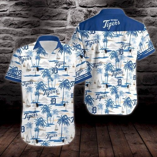 Detroit Tigers Tropical Vector Seamless Pattern Hawaiian Shirt Tropical Aloha Button Up
