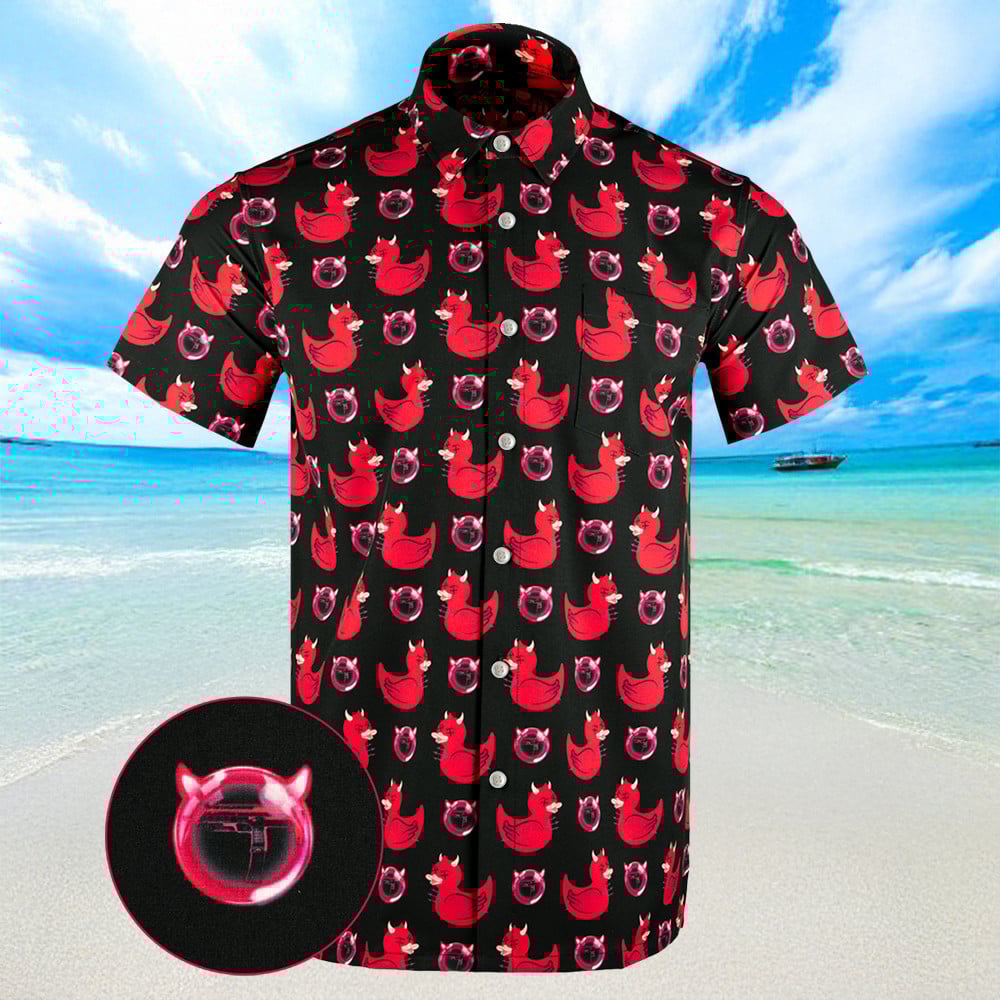 Devil Duck Black Hawaiian Shirt Mens Summer Short Sleeve Button Down Shirts Gifts For Uncle