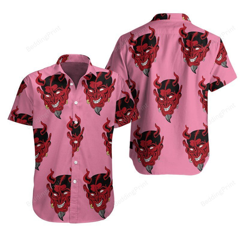 Devil Pink Hawaiian Shirt Tropical Aloha Button Up