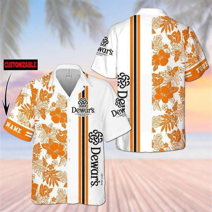 Dewar's Whisky Floral Customize Hawaiian Shirt Tropical Aloha Button Up