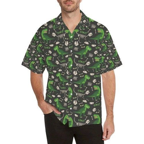 Dinosaur Pattern Mens All Over Print Hawaiian Shirt Tropical Aloha Button Up