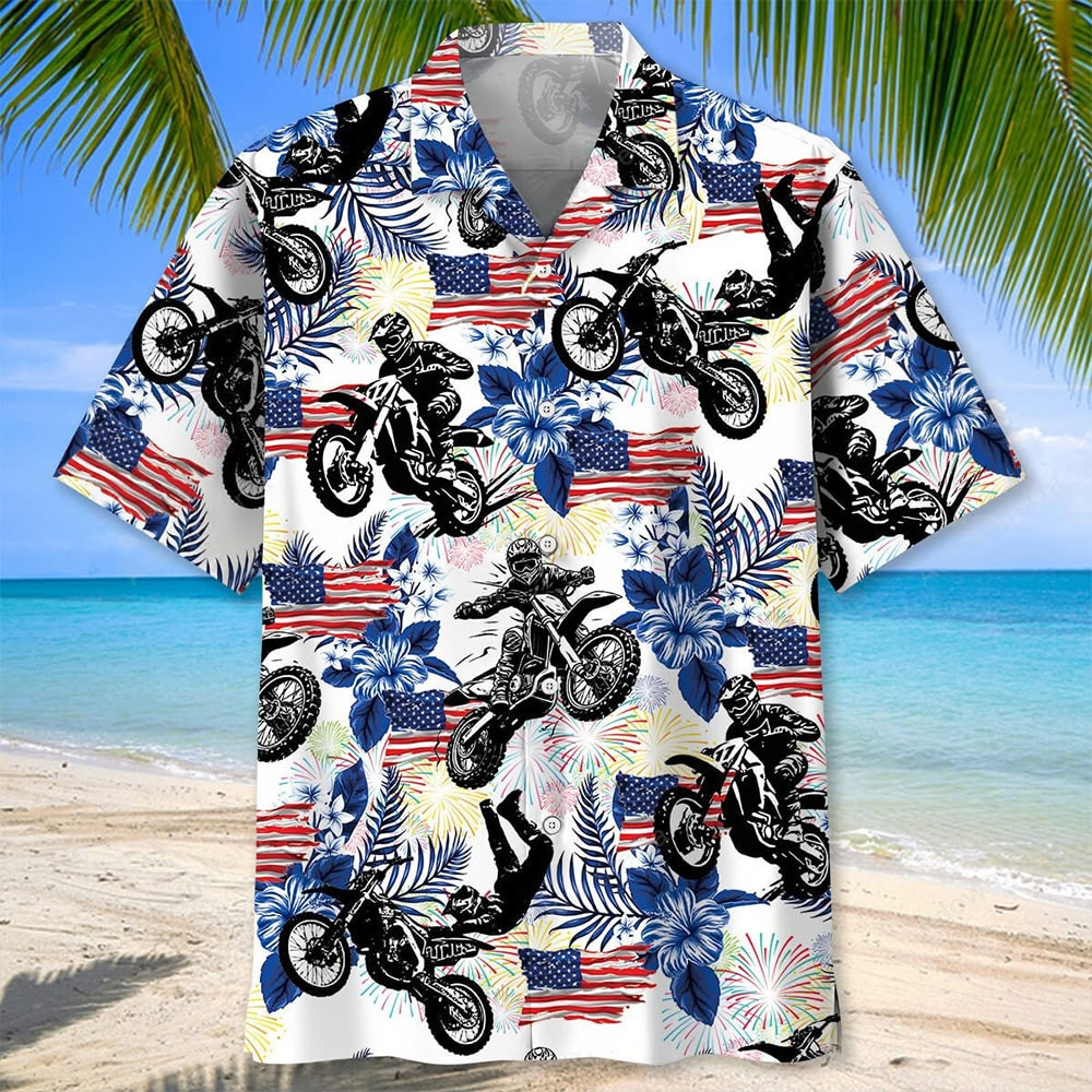 Dirt Bike American Flag Hawaiian Shirt Gifts For Dirt Bike Riders Motocross Lovers