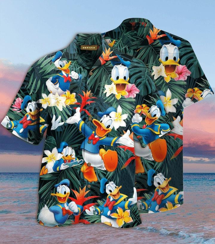 Disney Donald Duck Stay Cool Hawaiian Shirt Tropical Aloha Button Up