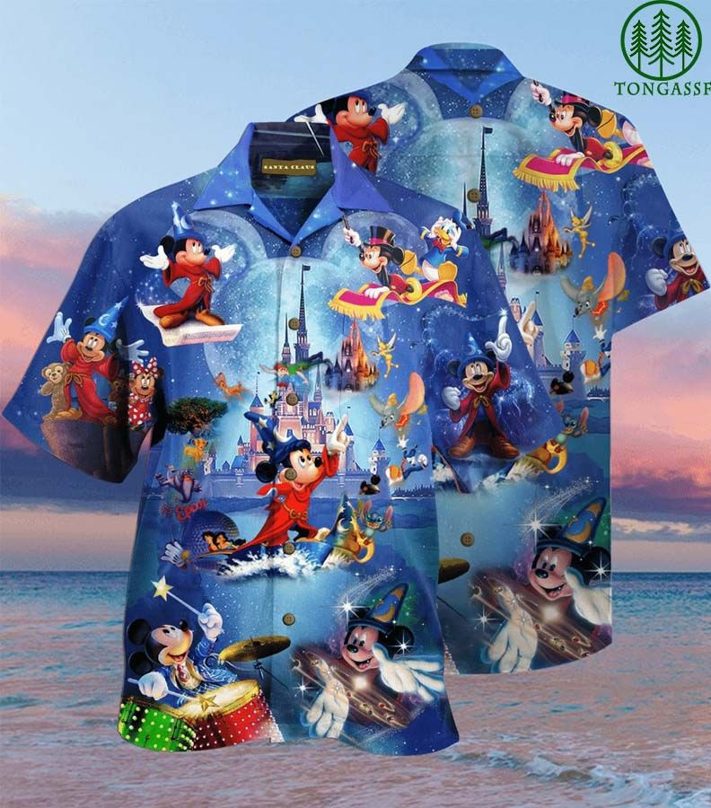 Disney Wonderful Worlds Mickey Magic Hawaiian Shirt Tropical Aloha Button Up