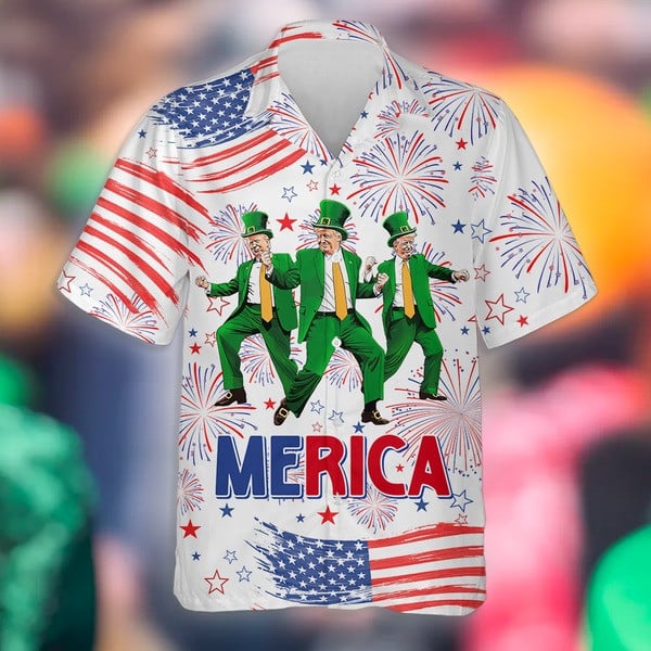 Donald Trump Dancing Merica Hawaiian Shirt St Patrick's Day Shirt Gifts For Trump Lovers