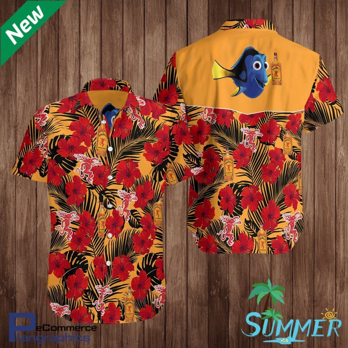 Dory Fireball Cinnamon Whiskey Aop Hawaiian Shirt Tropical Aloha Button Up