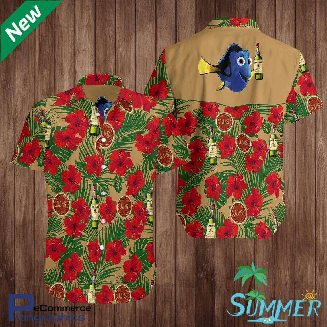 Dory Jameson Irish Whiskey Hawaiian Shirt Tropical Aloha Button Up