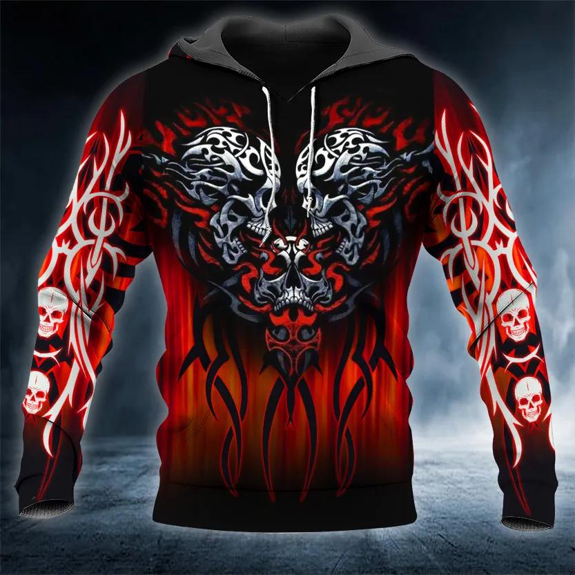 Double Heart Skull 3D All Over Print Hoodie
