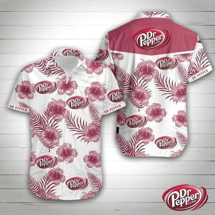 Dr Pepper Floral Hawaiian Shirt Tropical Aloha Button Up