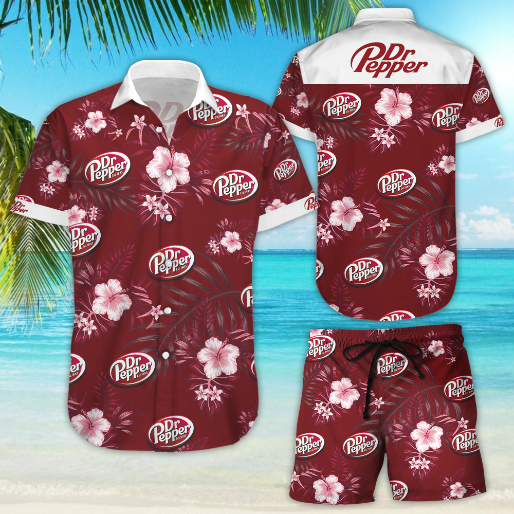 Dr Pepper Hawaiian Shirt Tropical Aloha Button Up