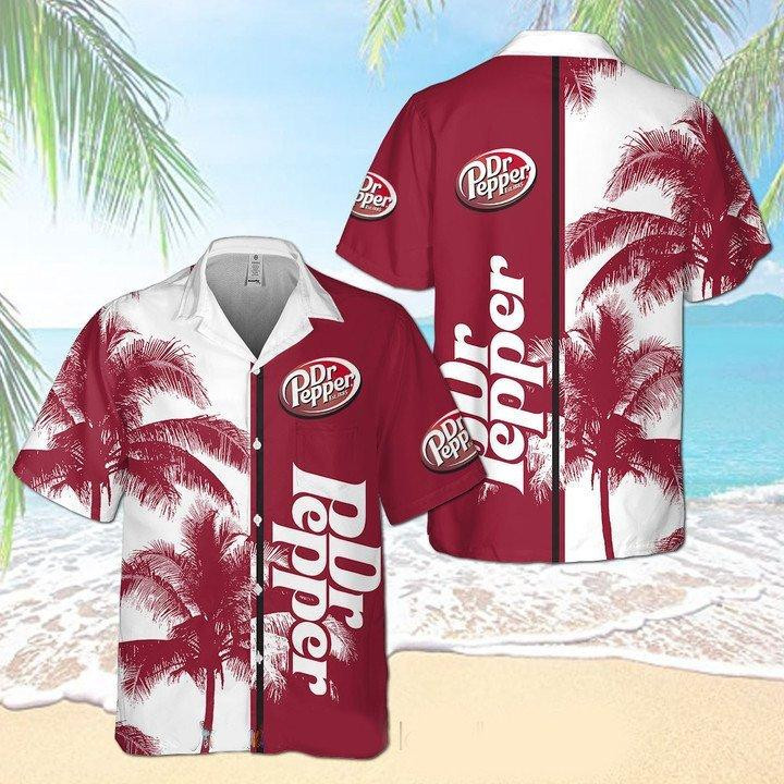 Dr Pepper Palm Tree Hawaiian Shirt Tropical Aloha Button Up