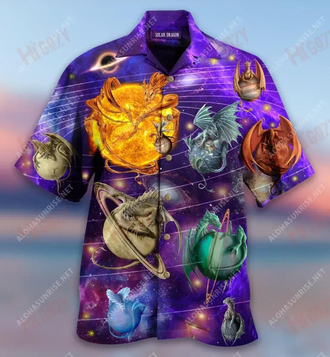 Dragon Solar System Hawaiian Shirt Tropical Aloha Button Up