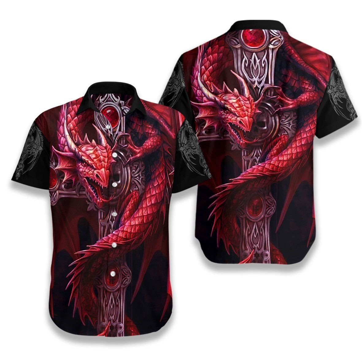 Dragon Tattoos Magenta Hawaiian Shirt Tropical Aloha Button Up