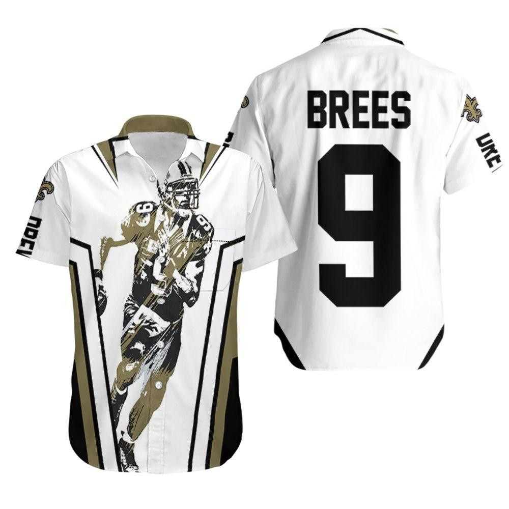 Drew Brees New Orleans Saints Watercolor Hawaiian Shirt Tropical Aloha Button Up