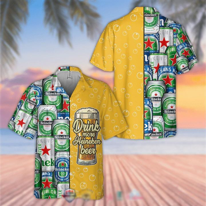 Drink More Heineken Beer Hawaiian Shirt Tropical Aloha Button Up