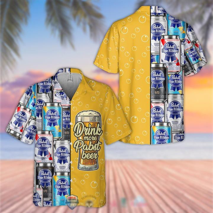 Drink More Pabst Blue Ribbon Beer Hawaiian Shirt Tropical Aloha Button Up