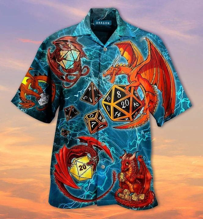 Dungeons 038 Dragons Dice Hawaiian Shirt Tropical Aloha Button Up