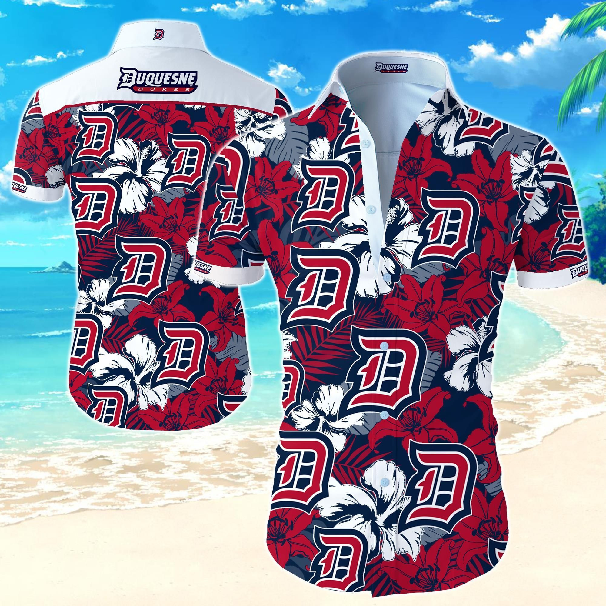 Duquesne Dukes Hawaiian Shirt Tropical Aloha Button Up