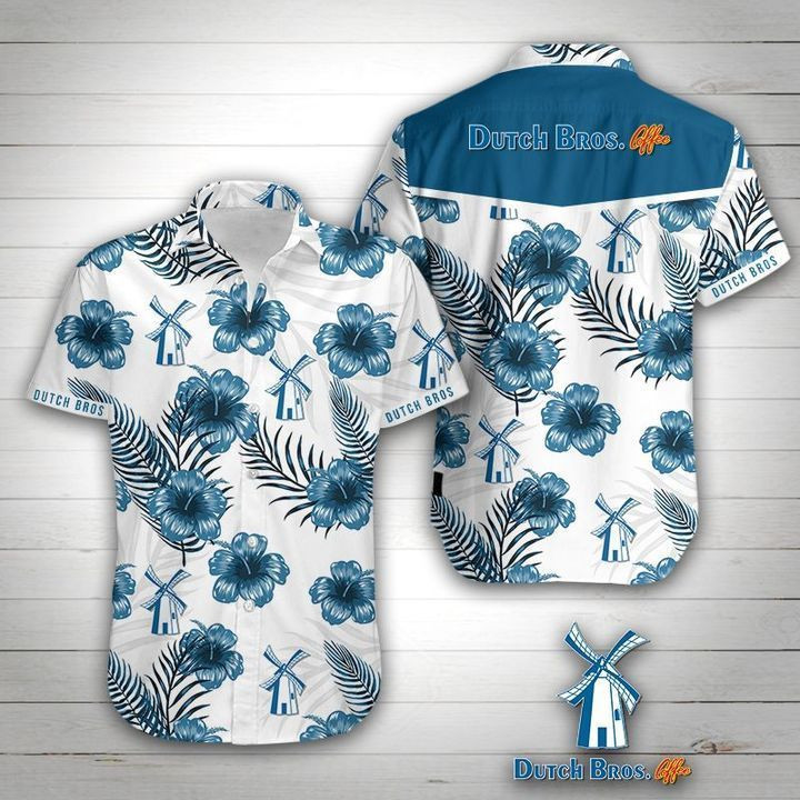 Dutch Bros Hawaiian Shirt Tropical Aloha Button Up