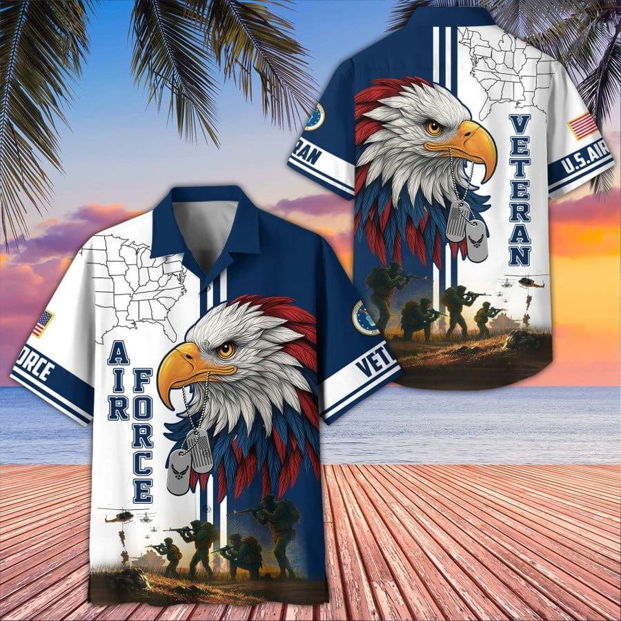 Eagle Air Force Veteran Hawaiian Shirt Patriotic Air Force Veteran Apparel Vets Day Gifts