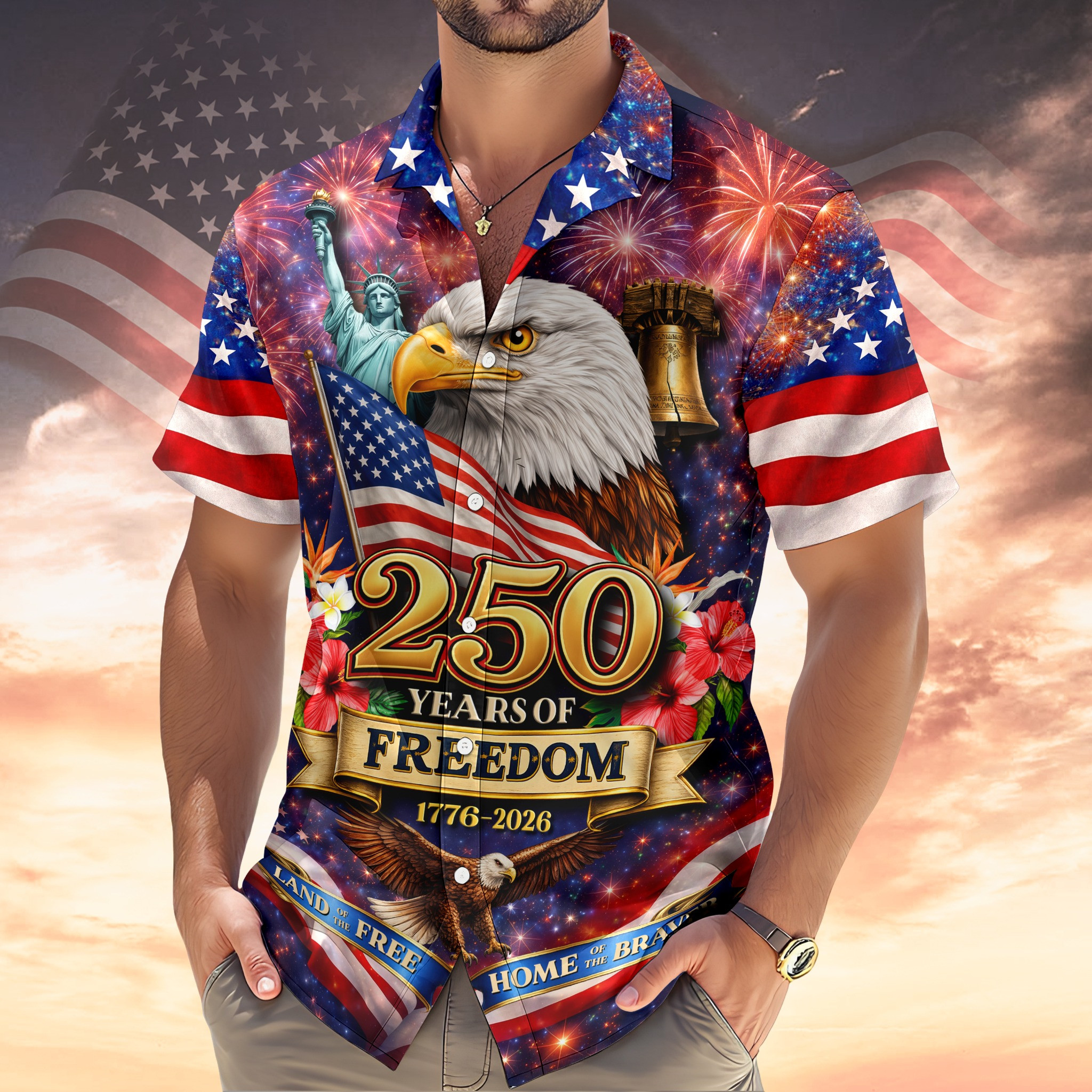 Eagle America 250 Years Of Freedom Hawaiian Shirt 1776 2026 Patriotic Apparel Gifts For Him