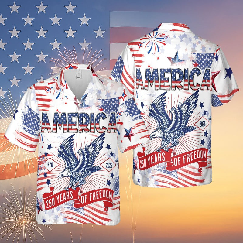 Eagle America 250 Years Of Freedom Hawaiian Shirt Patriotic Apparel Gifts For Husband