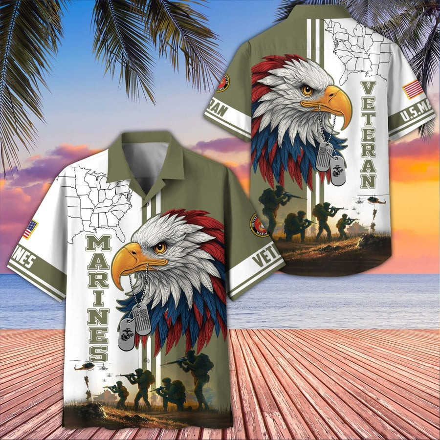 Eagle U.S Marine Corps Veteran Hawaiian Shirt USMC Merch Clothing Best Veterans Day Gifts