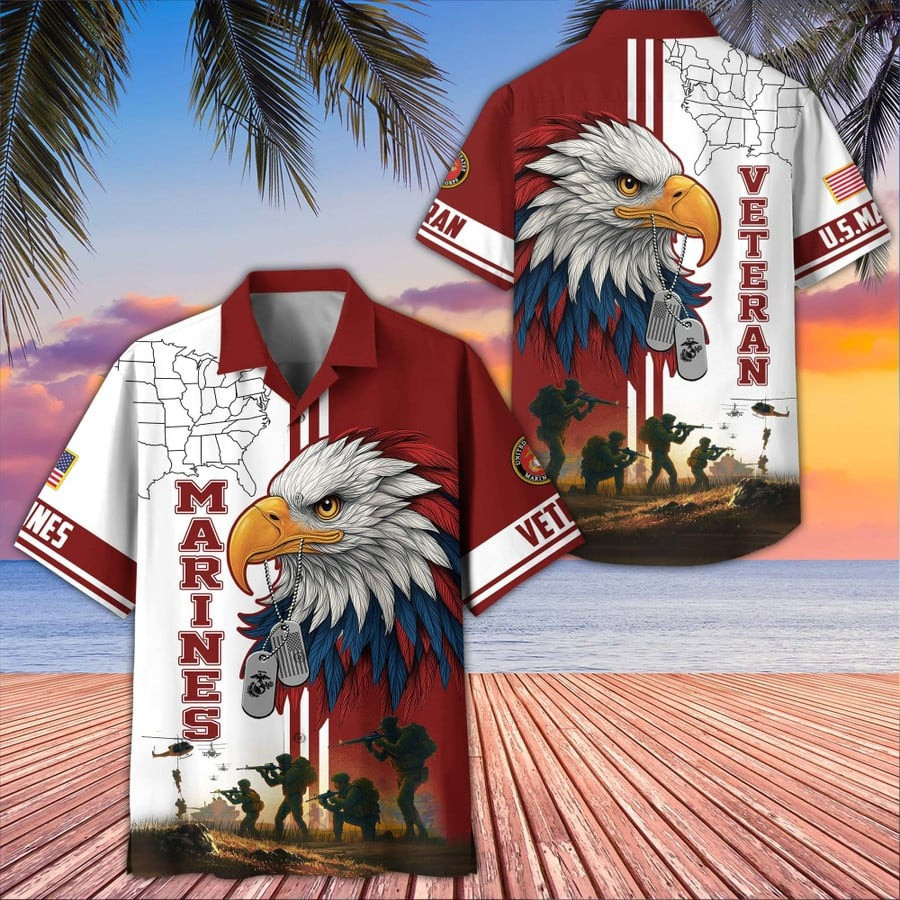 Eagle U.S Marine Corps Veteran Hawaiian Shirt USMC Merch Patriotic Veteran Clothing Gifts