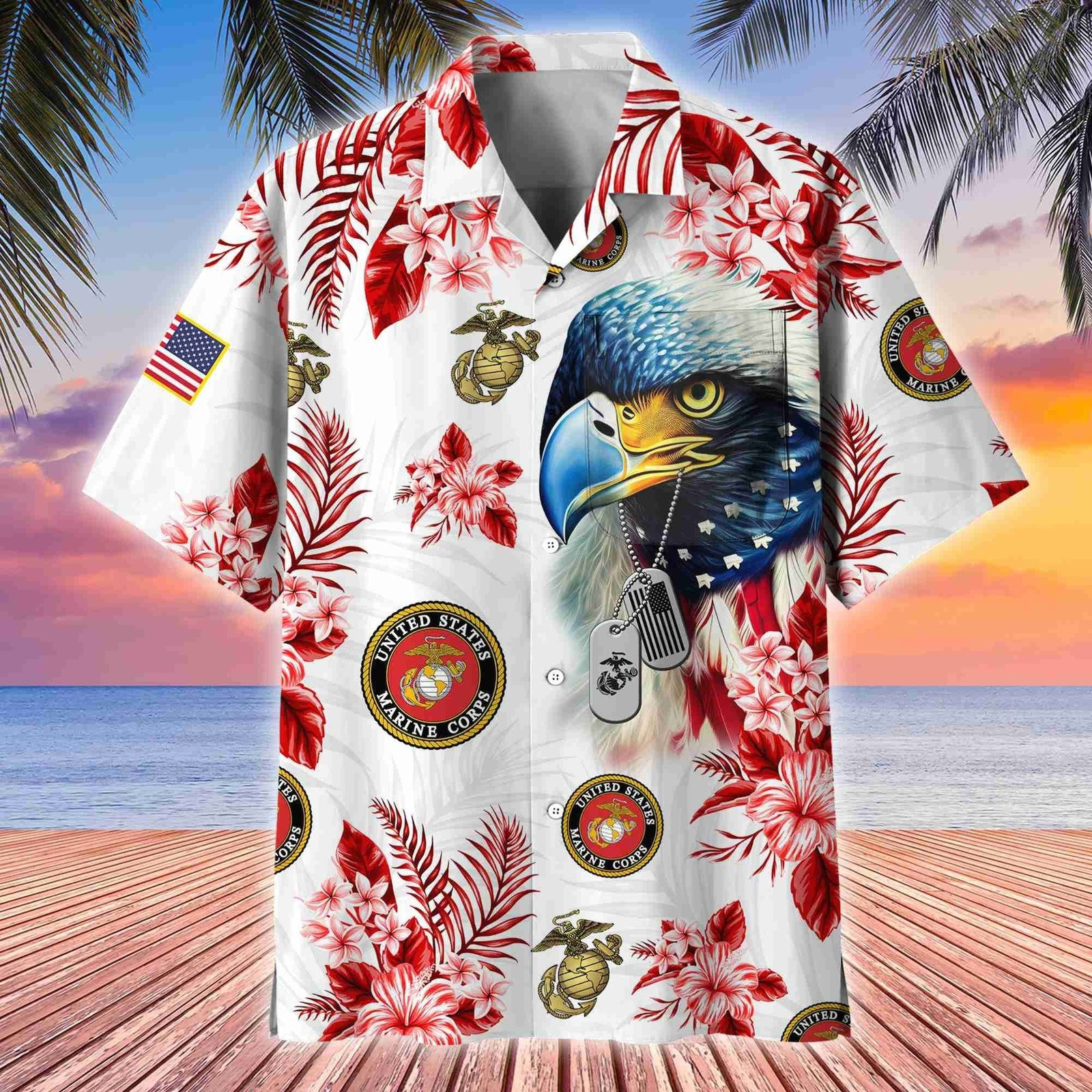 Eagle U.S Marines Hibiscus Hawaiian Shirt Cool USMC Gifts Ideas For Your Brother Veteran Day