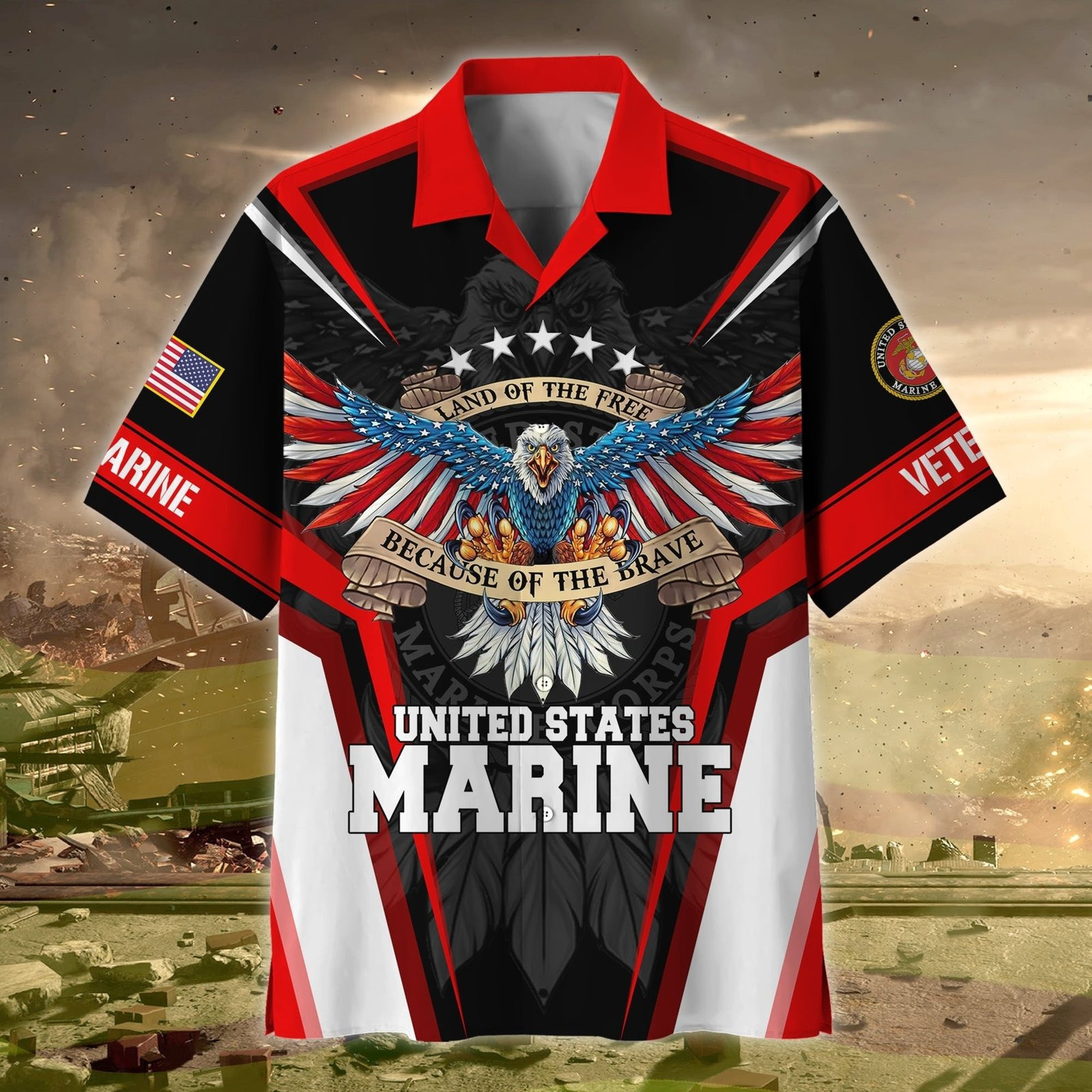 Eagle U.S Marines Land Of The Free Because Of The Brave Hawaiian Shirt Apparel For Veterans