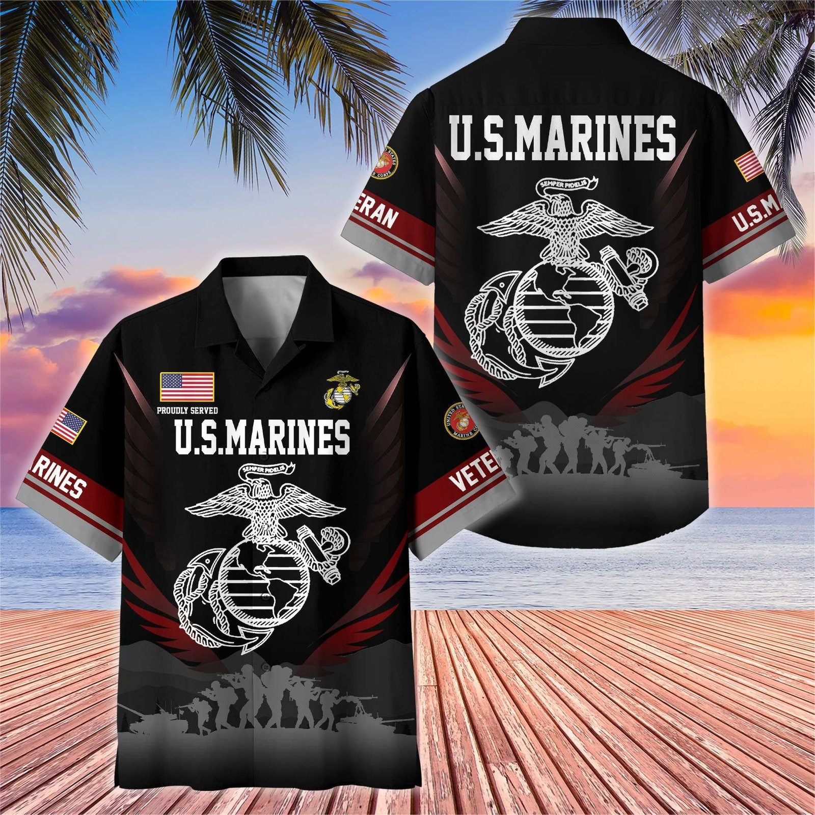 Eagle U.S Marines Proudly Served Hawaiian Shirt USMC Veteran Gifts For Employees