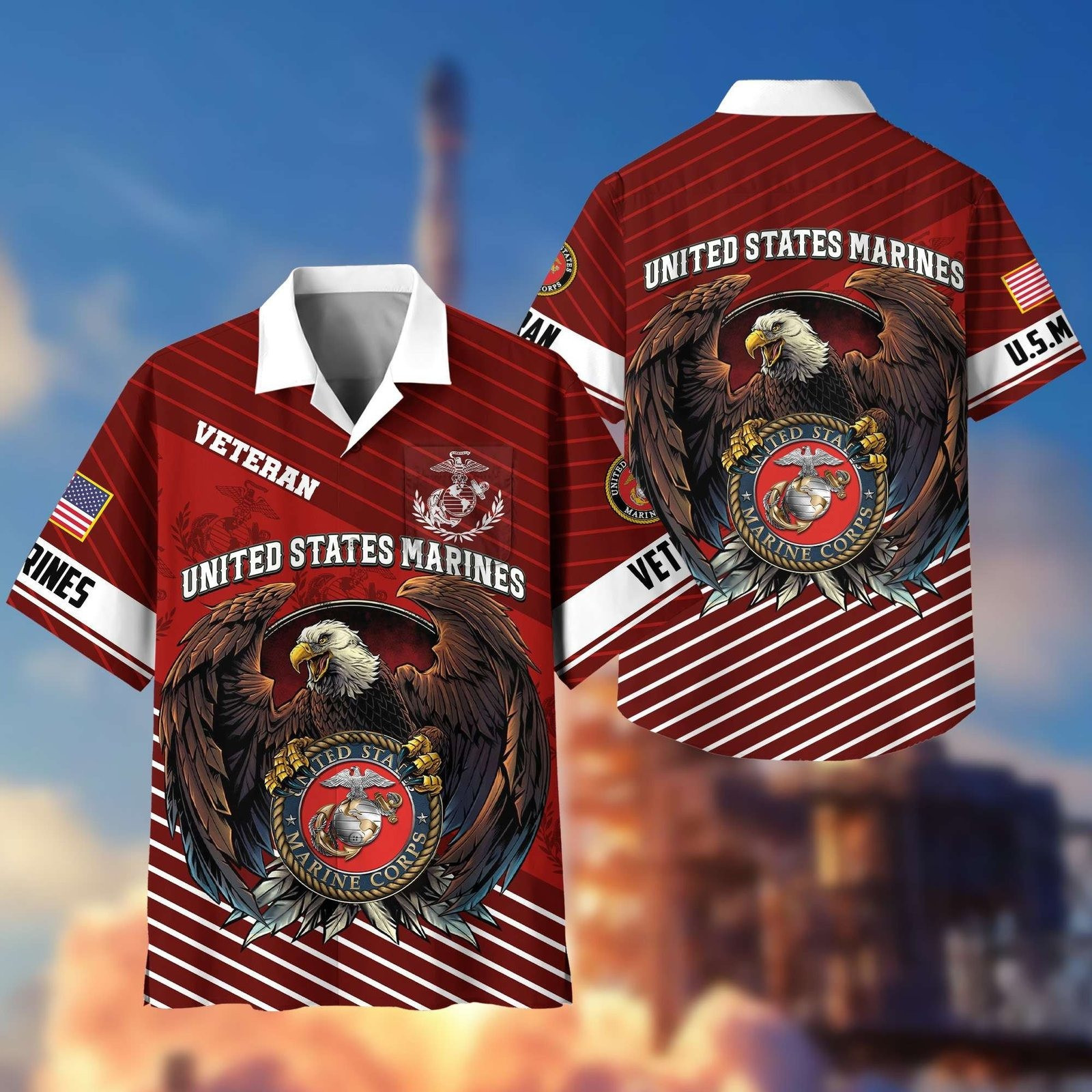 Eagle U.S Marines Veteran Hawaiian Shirt Top Apparel Ideas Present For Veteran Friend