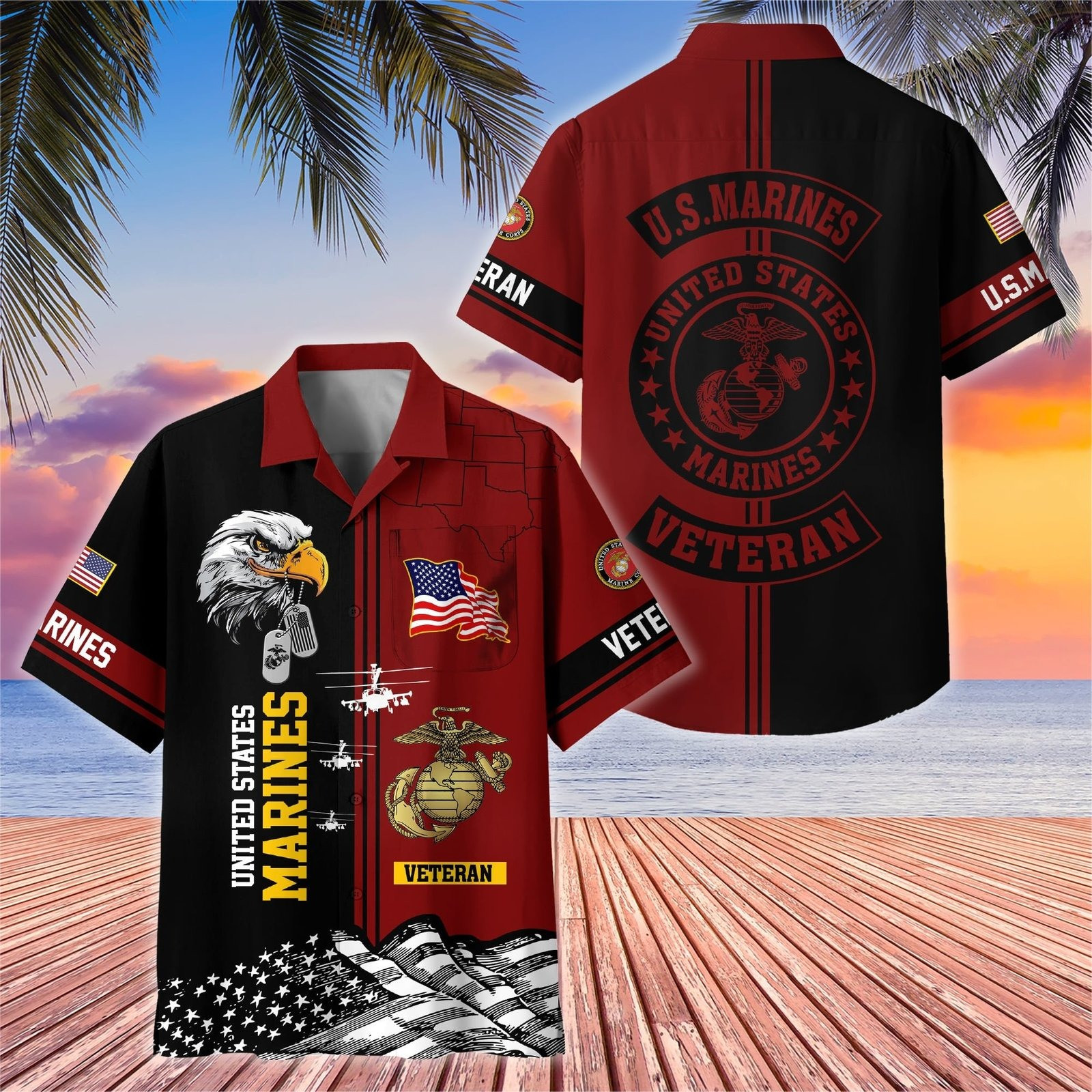 Eagle U.S Marines Veteran Hawaiian Shirt Top USMC Clothing Ideas Gifts For Veteran Boyfriend