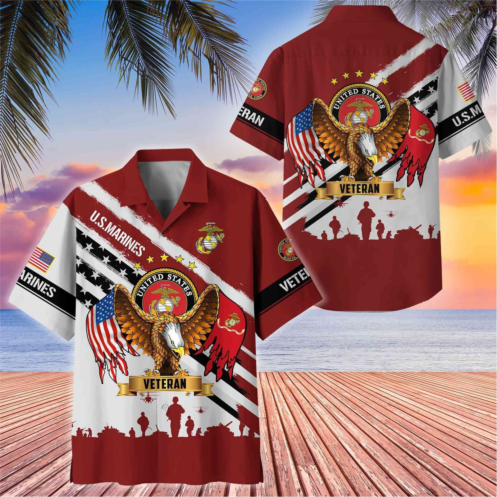 Eagle U.S Marines Veteran Hawaiian Shirt USMC Veterans Day Recognition Ideas At Work